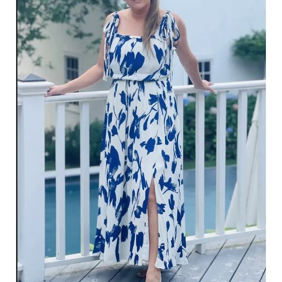 Jason Wu Floral Tiered Ruffle Midi Sundress Dress SIZE 10 Blue Designer $345 - Picture 4 of 11